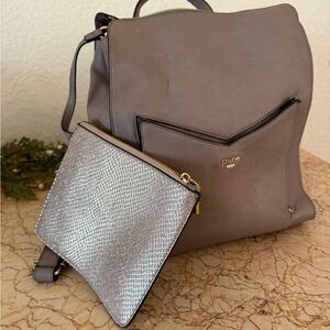 Dune London Taupe Backpack and Silver Clutch Set